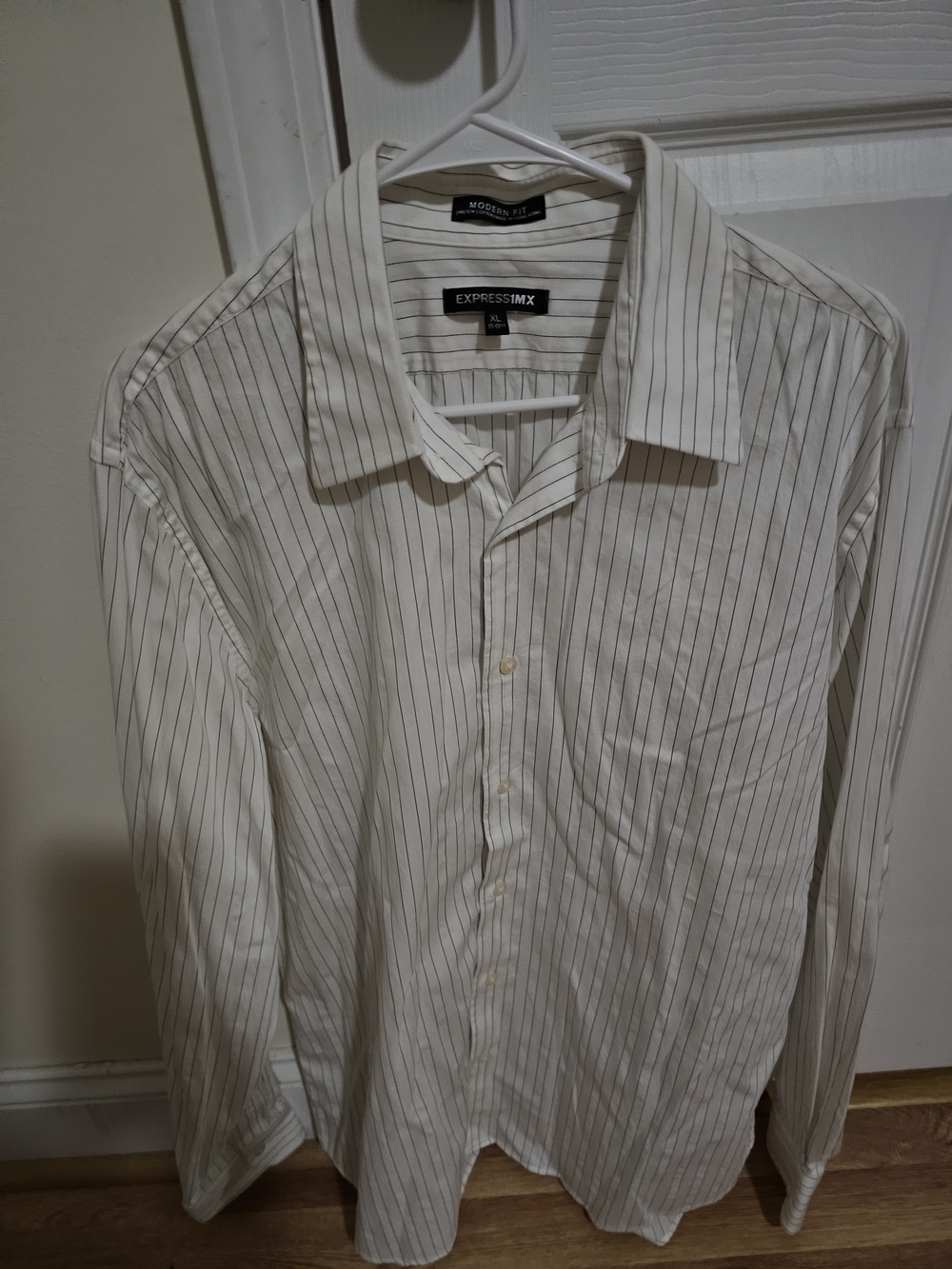 Express Men’s White Shirt with Thin Black Pinstripes